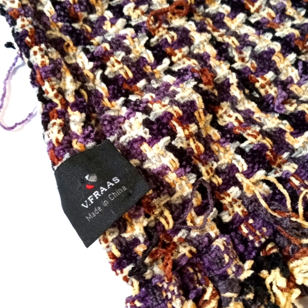 V. FRAAS Weaved Scarf With Fringe Pre Owned Purple Black White Cream Viscose